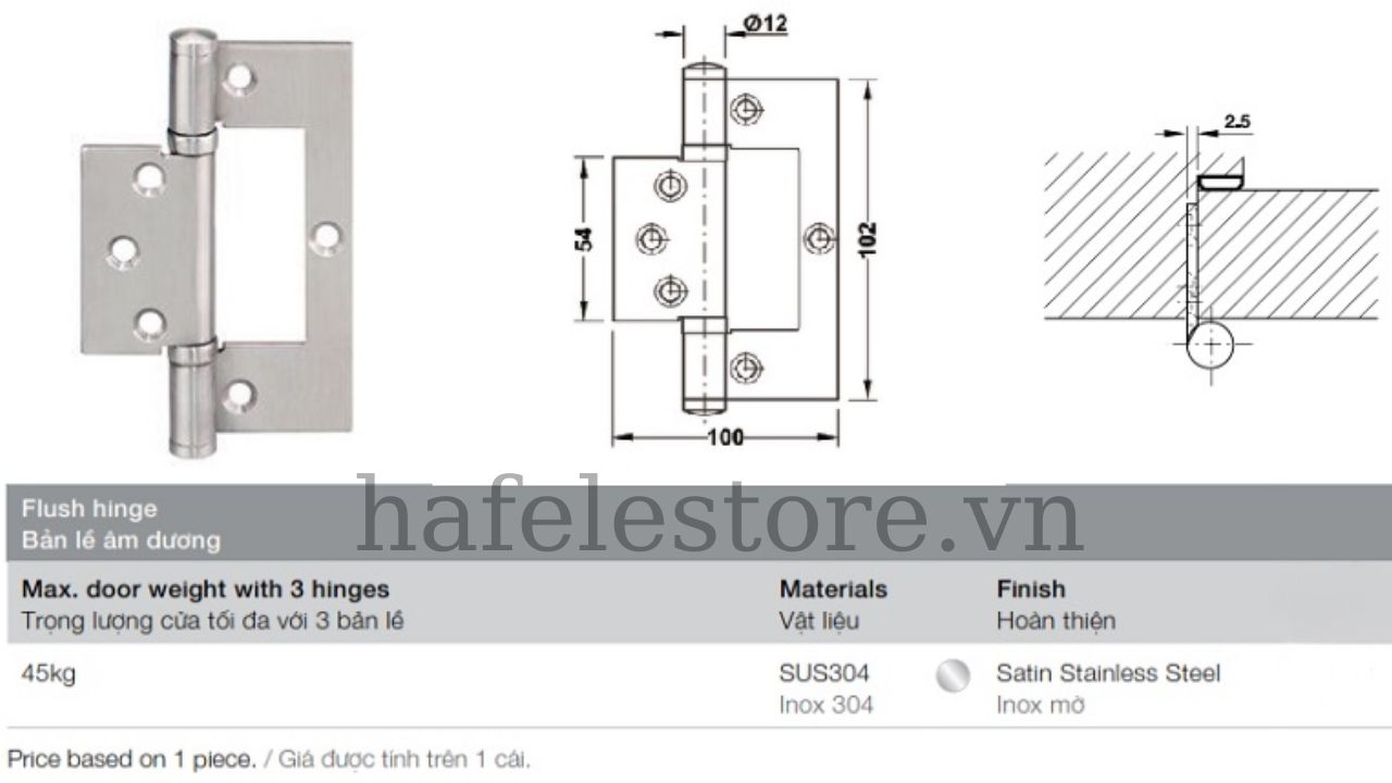 Kích thước bản lề âm dương Hafele 926.96.100