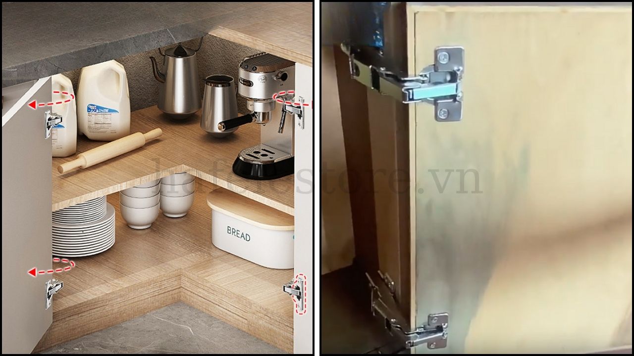Bản lề bật 165 độ giảm chấn Hafele được sử dụng trong tủ bếp