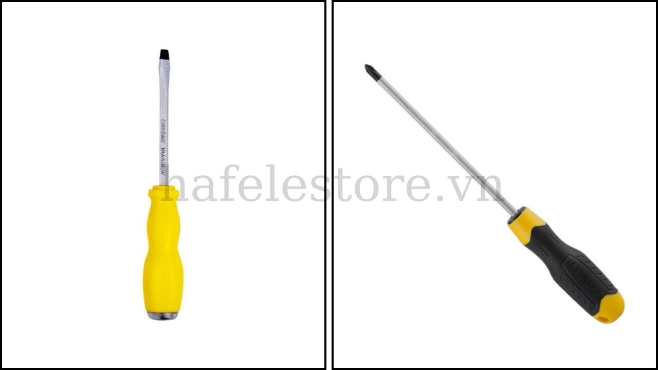 Chuẩn bị tua vít 4 cạnh và 2 cạnh để chỉnh bản lề sàn