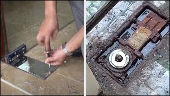Lấy bản lề sàn cũ ra khỏi sàn