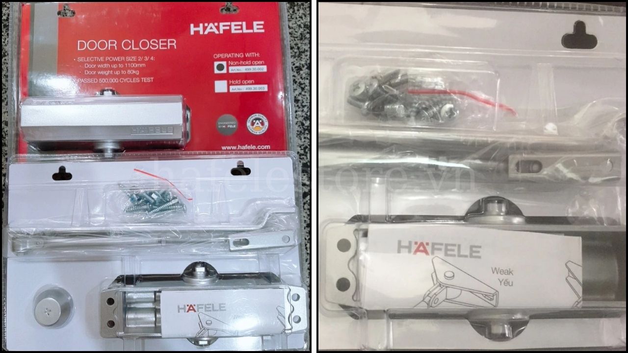 Tay co thủy lực Hafele có nhiều cấp lực khác nhau (EN2 – EN6) phù hợp từng kích thước và trọng lượng cửa