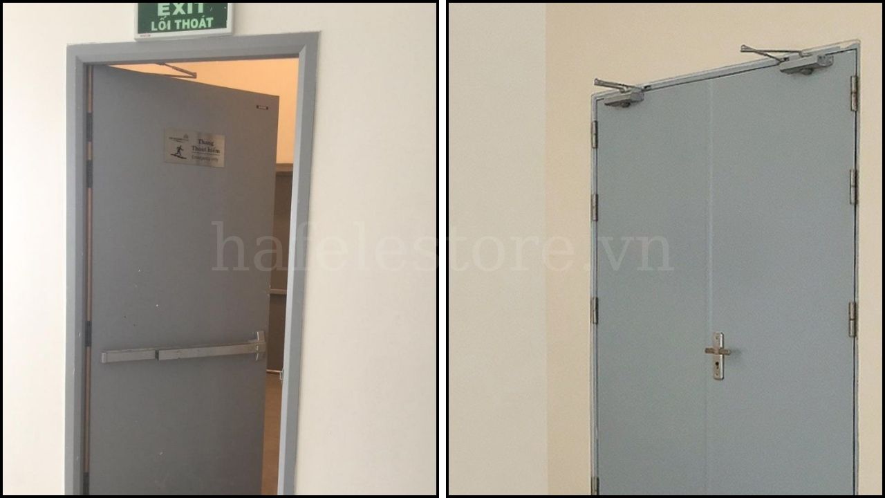 Tay co thủy lực được lắp cùng cửa thép chống cháy