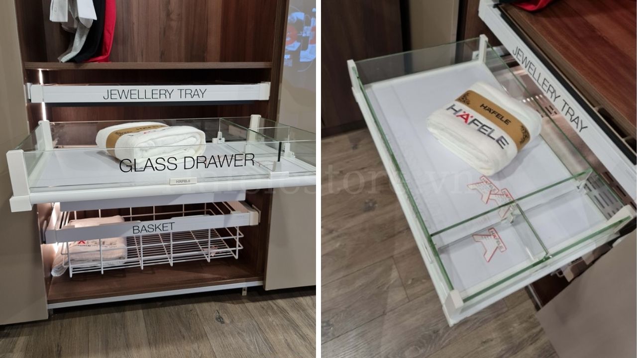 Rổ kéo bằng kính Hafele