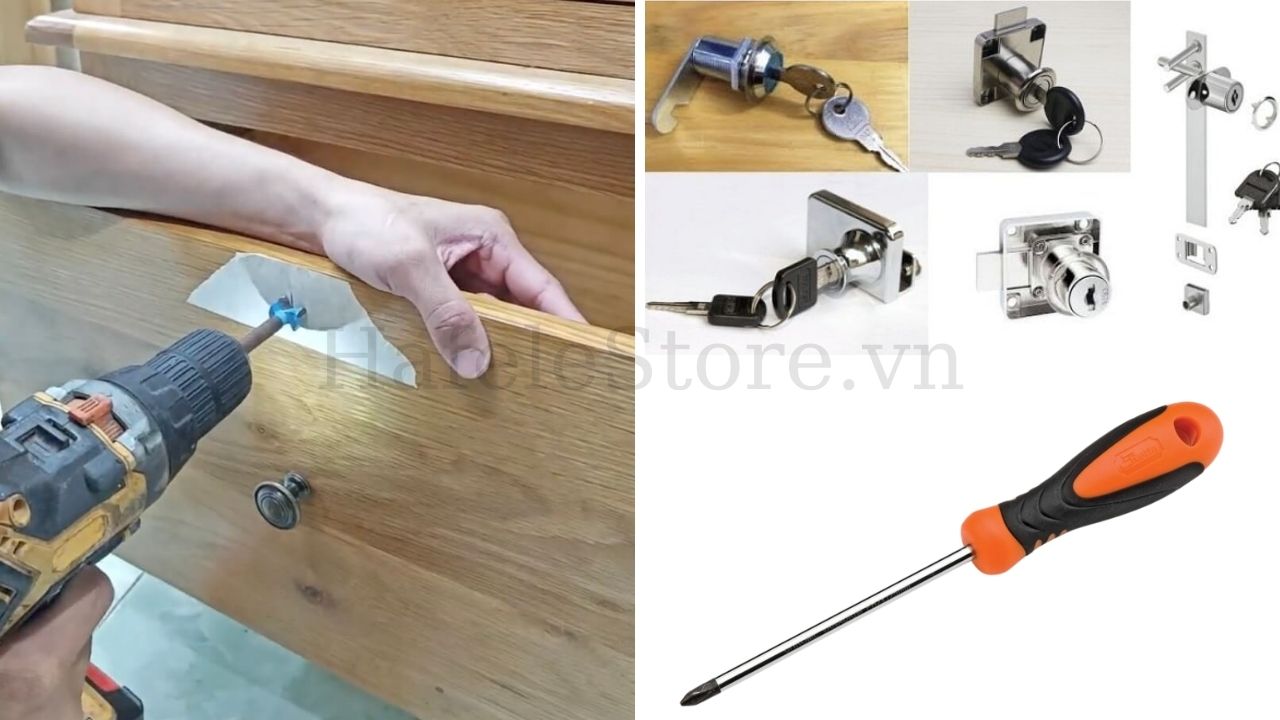 Chuẩn bị dụng cụ trước khi lắp đặt ổ khoá tủ 