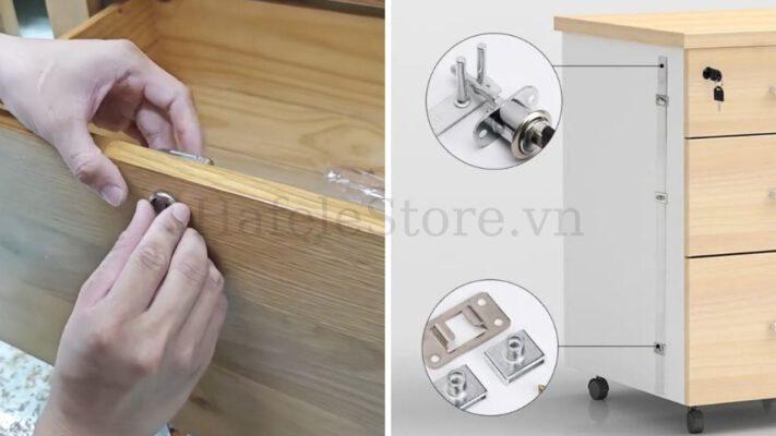 Lắp khóa tủ 1 ngăn và hệ khóa 3 ngăn hộc tủ