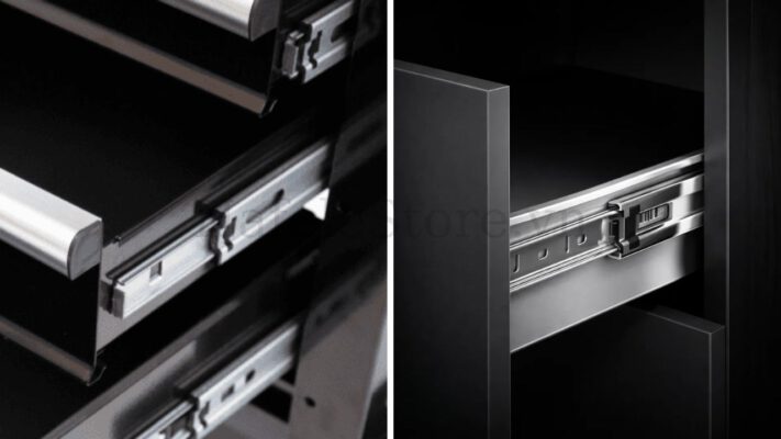 Ứng dụng thực tế của Ray bi trượt nhấn mở Hafele